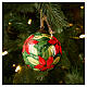 Red Poinsettia Flower Christmas Ball on Green Background Hand-Painted, 8 cm Dellarte Ceramics s2
