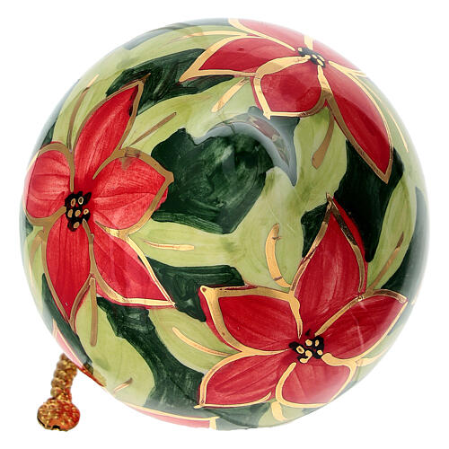 Keramikkugel, Tropfen-Form, mit roten Weihnachtssternen auf dunkelgrünem Grund, 8 cm, handbemalt – Dellarte Ceramiche 4