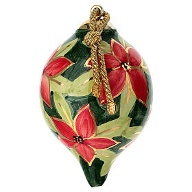 Palla di Natale fiori rossi su fondo verde scuro decorata a mano 8 cm Dell'Arte Ceramiche