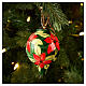 Palla di Natale fiori rossi su fondo verde scuro decorata a mano 8 cm Dellarte Ceramiche s2