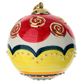Pallina Natalizia ceramica rossa decoro spirali oro dipinta a mano 10 cm Dell'Arte Ceramiche