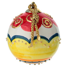 Sfera ceramica albero di Natale rossa avorio dettagli oro dipinta 8 cm Dell'Arte Ceramiche
