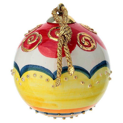 Sfera ceramica albero di Natale rossa avorio dettagli oro dipinta 8 cm Dell'Arte Ceramiche 2