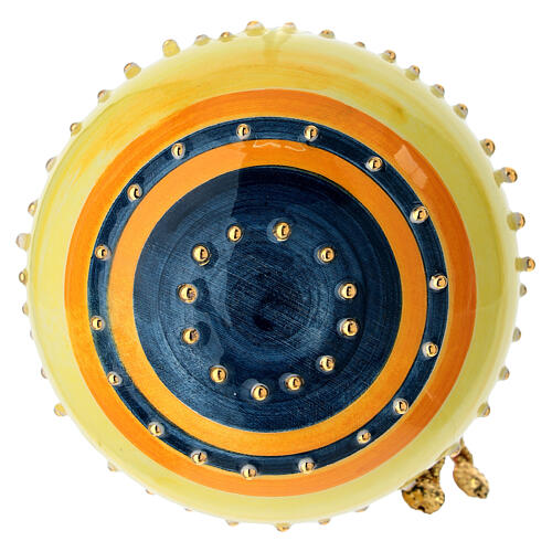 Sfera ceramica albero di Natale rossa avorio dettagli oro dipinta 8 cm Dell'Arte Ceramiche 3