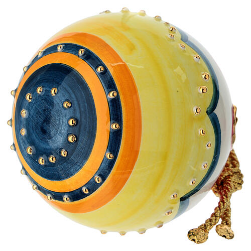 Sfera ceramica albero di Natale rossa avorio dettagli oro dipinta 8 cm Dell'Arte Ceramiche 4
