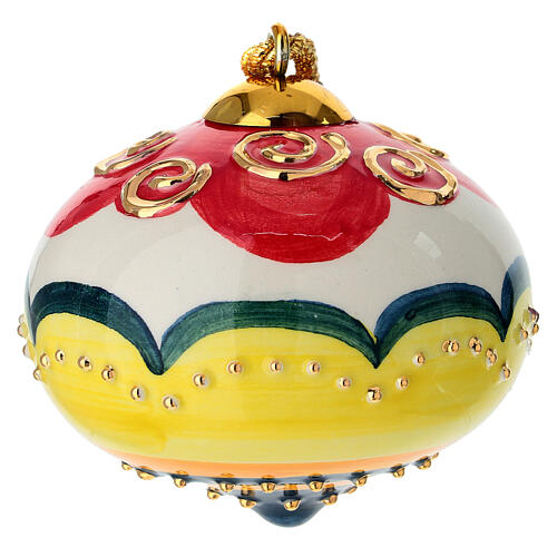 Decoro albero Natale forma cipolla Dell'Arte Ceramiche bianco rosso onde spirali dipinta 8 cm 1