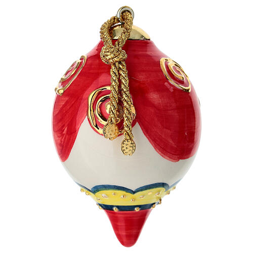 Palla goccia albero Natale ceramica rossa onde avorio oro dipinta 8 cm Dell'Arte Ceramiche 2