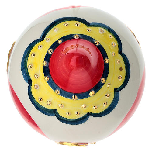 Palla goccia albero Natale ceramica rossa onde avorio oro dipinta 8 cm Dell'Arte Ceramiche 3