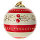 Boule de Noël en céramique peinte houx doré et bandes rouges 10 cm Dellarte Ceramiche s1