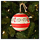 Boule de Noël en céramique peinte houx doré et bandes rouges 10 cm Dellarte Ceramiche s2