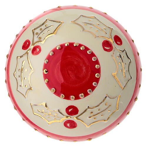 Keramikkugel, rund, mit roten Streifen und goldfarbenem Stechpalmenzweig, 8 cm, handbemalt – Dellarte Ceramiche 4