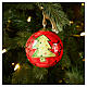 Hand-painted red Christmas tree ball with golden green pine by Dellarte Ceramiche, 3 in s2