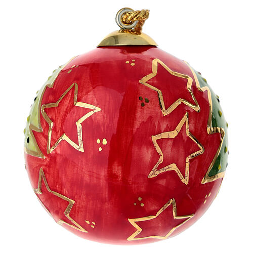 Bola de Natal Dellarte Ceramiche vermelha com árvore verde e dourado pintado à mão 8 cm 4