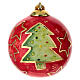 Christmas tree ball red with green and gold Chrismas tree, Dellarte Ceramics, hand-painted 8 cm s1
