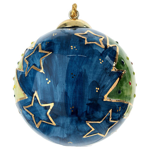 Keramikkugel, rund, mit goldverziertem Weihnachtsbaum auf nachtblauem Grund, 10 cm, handbemalt – Dellarte Ceramiche 4