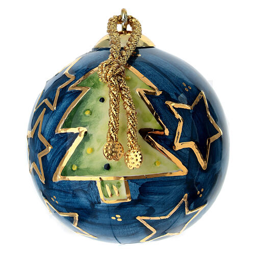 Pallina natalizia albero verde su blu notte dipinta a mano 8 cm Dell'Arte Ceramiche 2