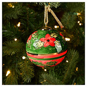 Pallina Dellarte Ceramiche natalizia agrifoglio stella di Natale oro dipinta a mano 10 cm