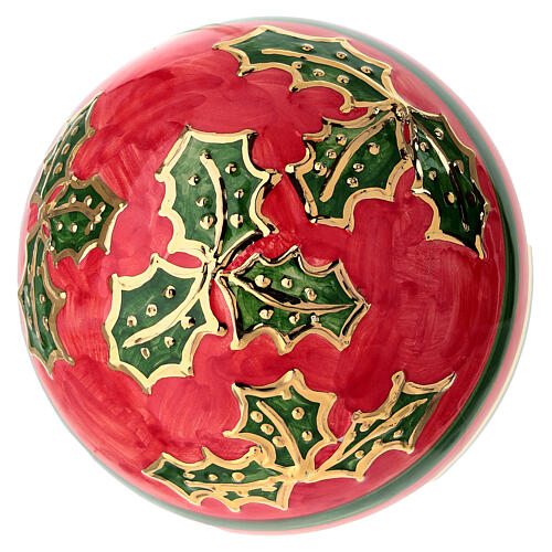 Pallina Dellarte Ceramiche natalizia agrifoglio stella di Natale oro dipinta a mano 10 cm 4