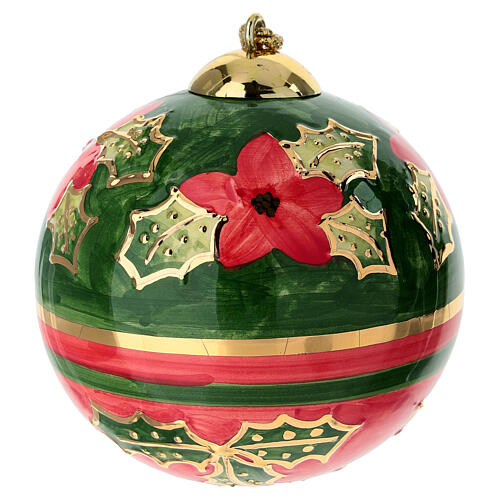 Bombka ceramiczna, ostrokrzew i poinsecja ze złotem, 10cm, Dellarte Ceramiche 1