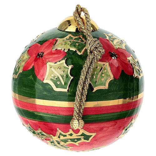 Bombka ceramiczna, ostrokrzew i poinsecja ze złotem, 10cm, Dellarte Ceramiche 3