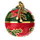 Round Christmas tree decoration by Dellarte Ceramiche, hand-painted holly and red flowers, 3 in s3