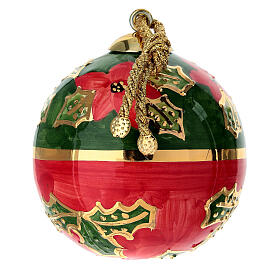 Decorazione albero Natale Dell'Arte Ceramiche agrifoglio fiore rosso dipinta mano 8 cm