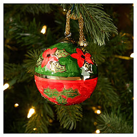 Enfeite de árvore de Natal Dellarte Ceramiche com azevinho flor vermelha pintada à mão 8 cm