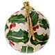 Pallina ceramica albero Natale fondo panna agrifoglio riporti oro 10 cm dipinta mano Dell'Arte s2