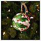 Pallina ceramica albero Natale fondo panna agrifoglio riporti oro 10 cm dipinta mano Dellarte s2