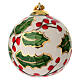 Palla tonda ceramica Natalizia decoro agrifoglio dorato dipinta mano 8 cm Dell'Arte Ceramiche s1