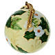 Palla Natale fiori bianchi fondo giallo in ceramica dipinta mano Dellarte Ceramiche 10 cm s3
