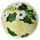 Palla Natale fiori bianchi fondo giallo in ceramica dipinta mano Dellarte Ceramiche 10 cm s4