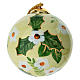 Bola Natal flores brancas fundo amarelo cerâmica pintada à mão Dellarte Ceramiche 10 cm s1