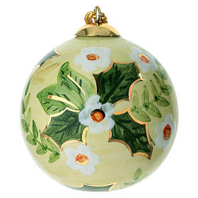 Dellarte Ceramiche Christmas tree ornament hand-painted ceramic with green and gold floral pattern, 3 in