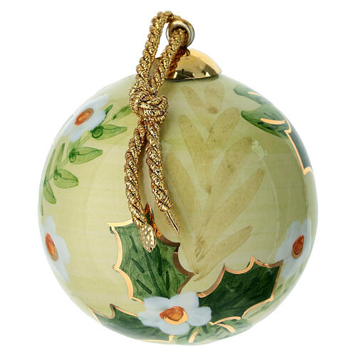 Dellarte Ceramiche Christmas tree ornament hand-painted ceramic with green and gold floral pattern, 3 in 3