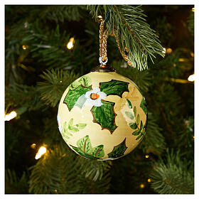 Enfeite de Natal Dellarte Ceramiche padrão floral cerâmica verde ouro pintada à mão 8 cm