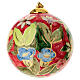 Boule de Noël Dellarte Ceramiche décoration florale colorée fond rouge 10 cm peinte s1