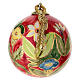 Dellarte Ceramiche hand-painted Christmas tree decoration with colourful floral pattern on red background, 3 in s3