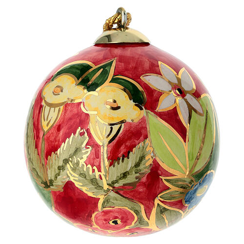 Décoration sapin de Noël Dellarte Ceramiche motif floral coloré fond rouge 8 cm 4