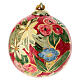Décoration sapin de Noël Dellarte Ceramiche motif floral coloré fond rouge 8 cm s1