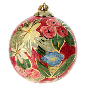 Addobbo albero Natale Dell'Arte Ceramiche decoro rosso floreale colorato 8 cm dipinta