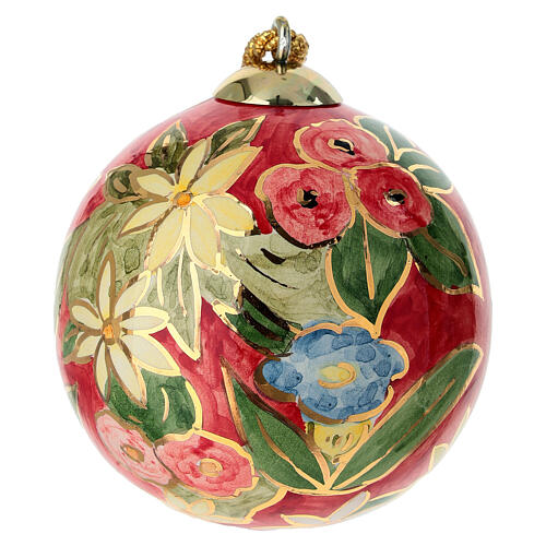 Addobbo albero Natale Dell'Arte Ceramiche decoro rosso floreale colorato 8 cm dipinta 1