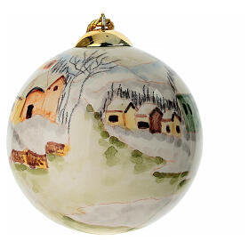 Sfera albero Natale Dell'Arte Ceramiche case sotto la neve 10 cm dipinta a mano