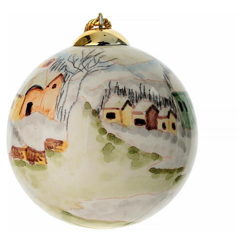 Sfera albero Natale Dell'Arte Ceramiche case sotto la neve 10 cm dipinta a mano 1