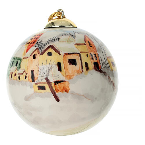 Bombka, Dellarte Ceramiche, domki pod śniegiem, średnica 10 cm, ręcznie malowana 3