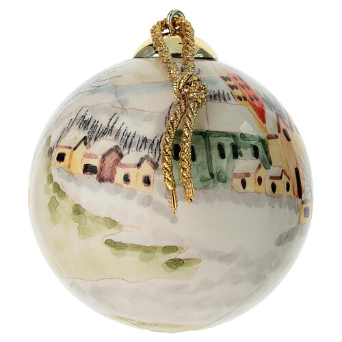 Bombka, Dellarte Ceramiche, domki pod śniegiem, średnica 10 cm, ręcznie malowana 4