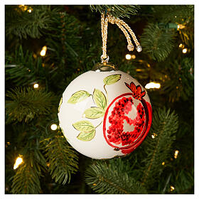 Esfera árbol Navidad Dellarte Ceramiche granada roja y oro 10 cm pintada a mano