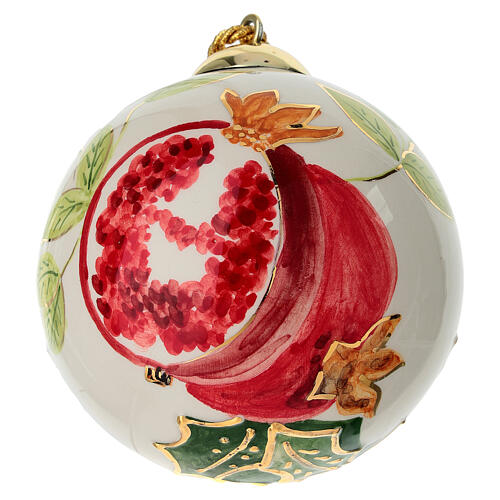 Palla albero Natale Dell'Arte Ceramiche melagrana rossa e oro 10 cm dipinta a mano 1