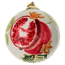 Hand-Painted Christmas Tree Ball  Red Pomegranate and Gold, Dellarte Ceramics 10 cm