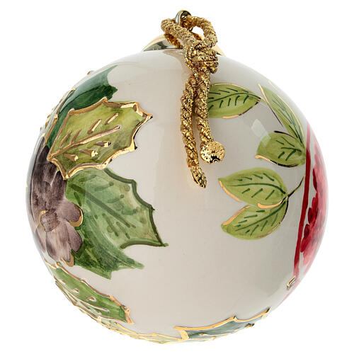 Hand-Painted Christmas Tree Ball  Red Pomegranate and Gold, Dellarte Ceramics 10 cm 4